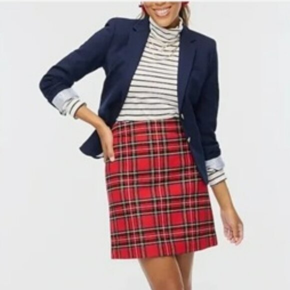 J. Crew Red Wool Tartan Plaid A-Line Mini Skirt Sz L - Picture 4 of 15